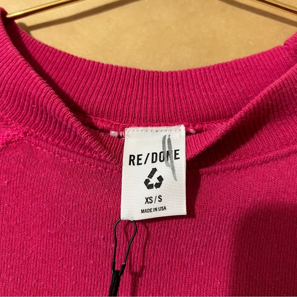 Re/Done NWT Upcycled Sweatshirt Smile Graphic Pink Crewneck Pullover Size XS/S - Picture 2 of 11